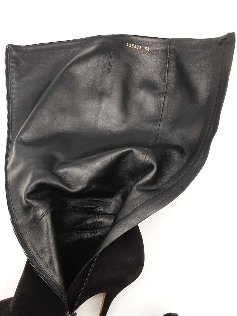 Gucci Vitello Vernice Soft Black Suede Knee High Boots Size Eu 36 Do0225rxde
