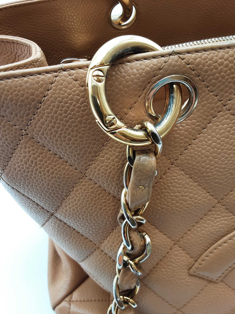 Chanel Caramel Beige Quilted Caviar Leather Shopping Tote Bag Do0725loxzde