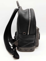 Mcm Stark Black Leather Gray Visetos Coated Canvas Backpack Do0726lxzde