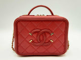 Chanel Filigree Vanity Case In Red Quilted Caviar Leather Fw0125owxzdu