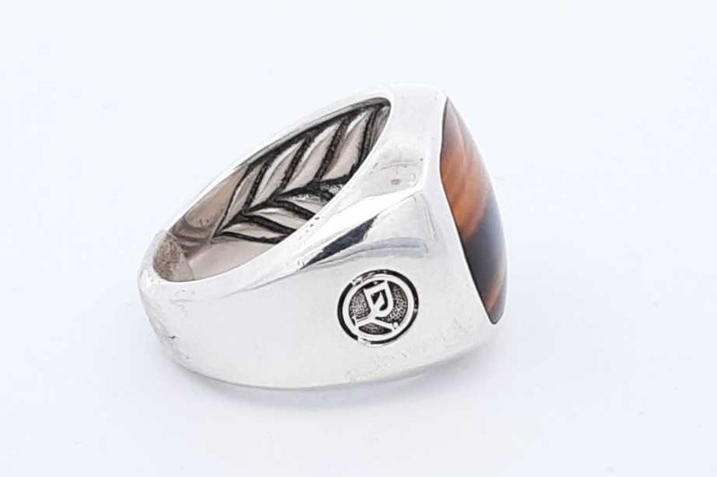 David Yurman 925 Sterling Tigers Eye Inlay Signet Ring 24.3g Size 11 Eb1024lcxde