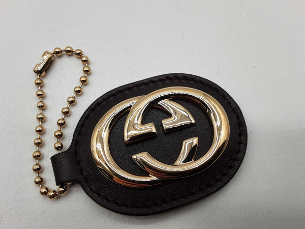 Gucci Gg Brown Leather Bag Charm Key Ring Do1224crde