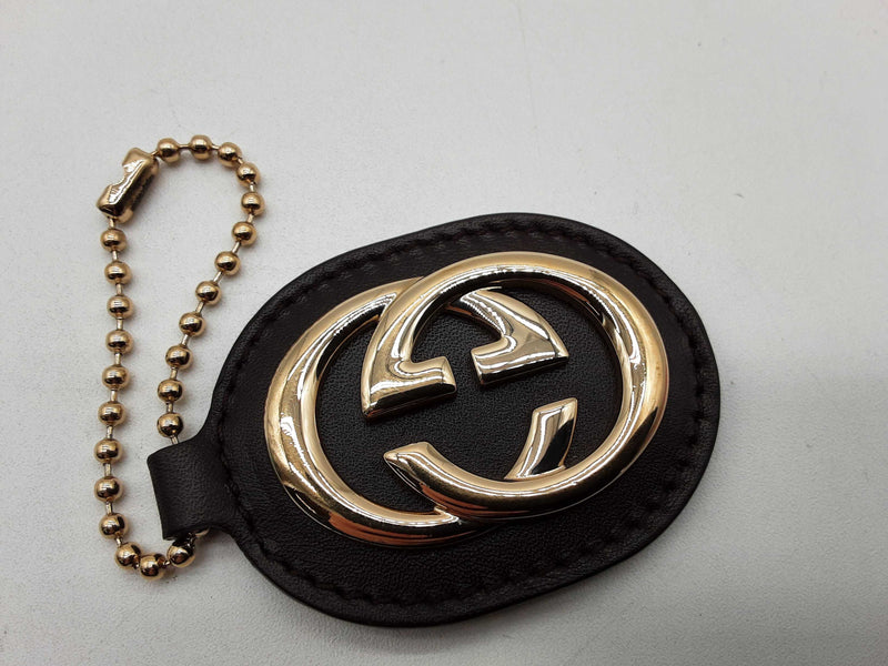 Gucci Gg Brown Leather Bag Charm Key Ring Do1224crde