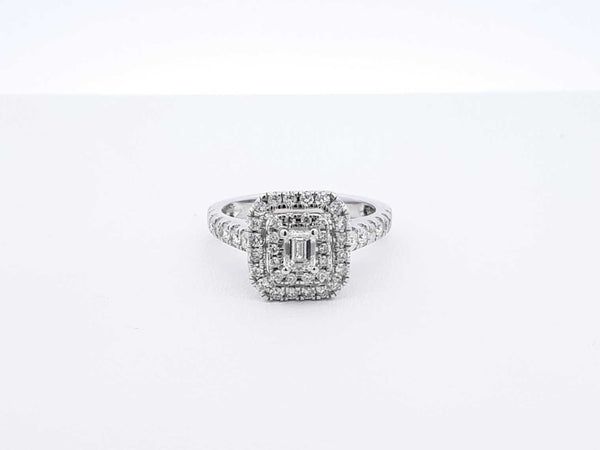 1.32 Cttw Diamond & 14k White Gold Double Halo Ring 4.1 Gram Sz 6.75 Fw0725pzxdu