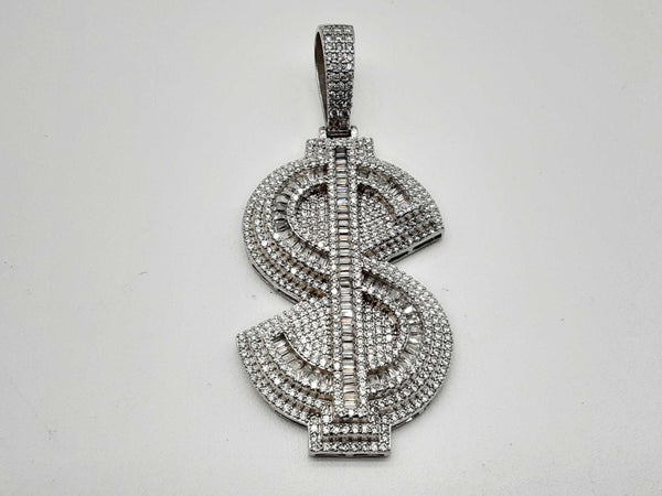 0.925 Sterling Silver 18.0g Cz Money Sign Pendant Do0724lrde