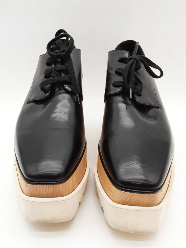 Stellar Mccartney Elyse Black Leather Wood Platform Shoes Size Eu 39 Do0925cxde