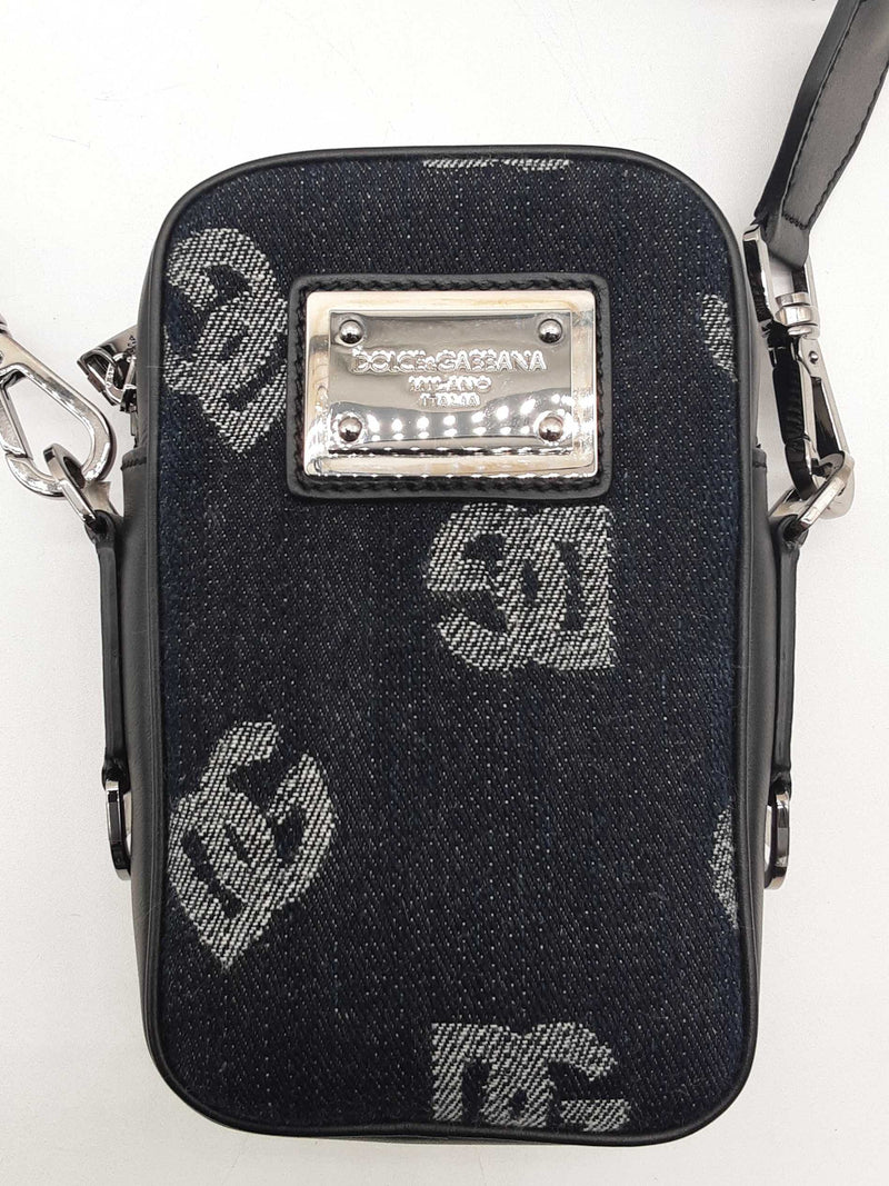 Dolce & Gabbana Jacquard Black Denim Leather Dg Logo Crossbody Bag Do0125rxzde