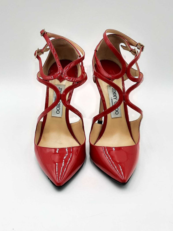 Jimmy Choo Red Patent Leather Lancer Heels Size 39 Eb0125lordu