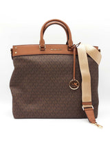 Michael Kors Travel Large North South Tote Bag In Brown Signature Coated Canvas Fw0726pxdu