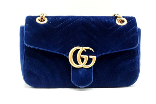 Gucci Cobalt Velvet Matelasse Marmont Shoulder Bag Eb0225prxsa