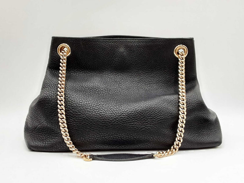 Gucci Gg Soho Black Pebbled Leather Chain Shoulder Bag Fw1124wxzdu