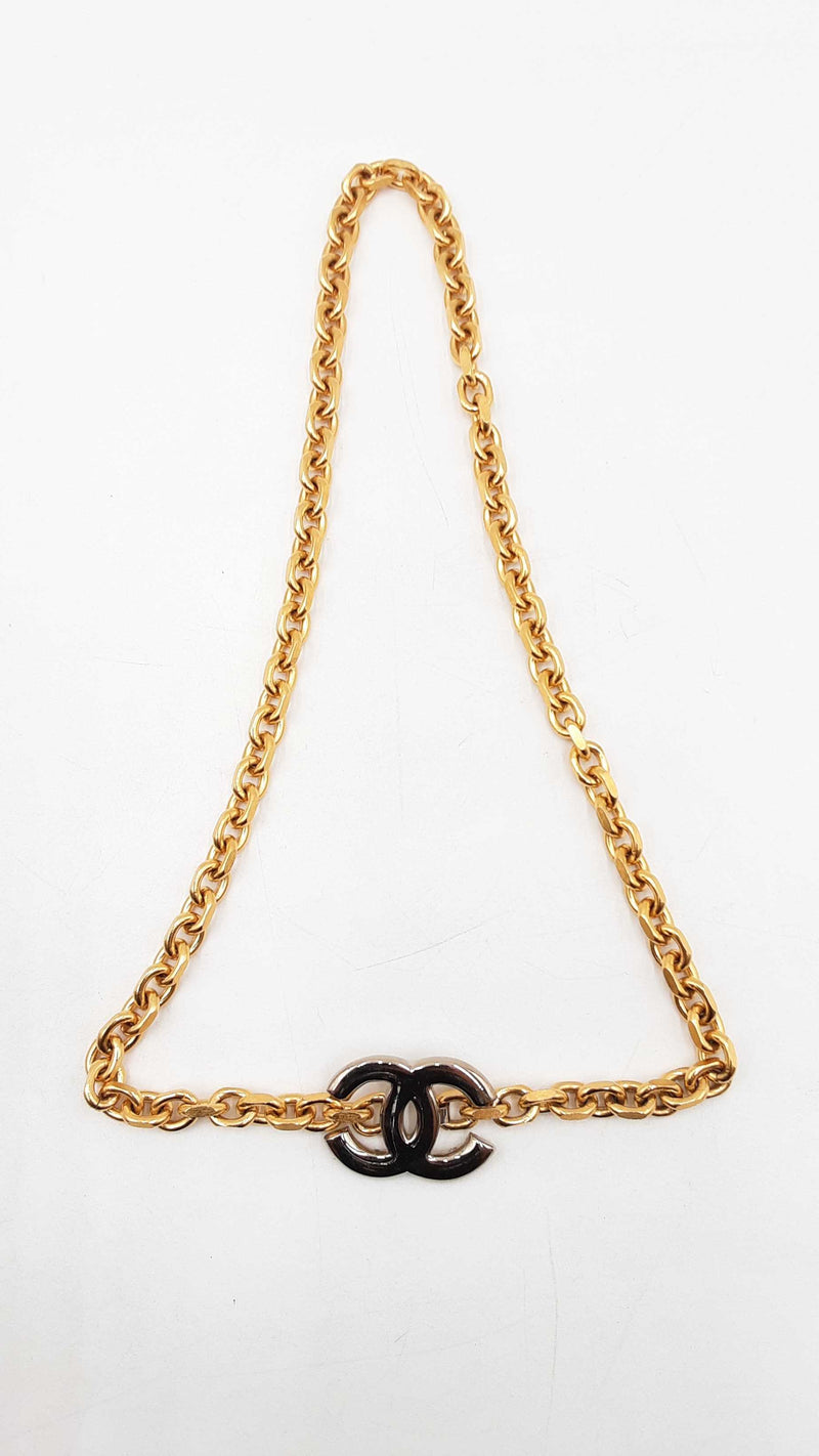 Chanel Cc Logo Silver-tone Belt Buckle & Gold-tone Chain Belt Fw0725ixzdu