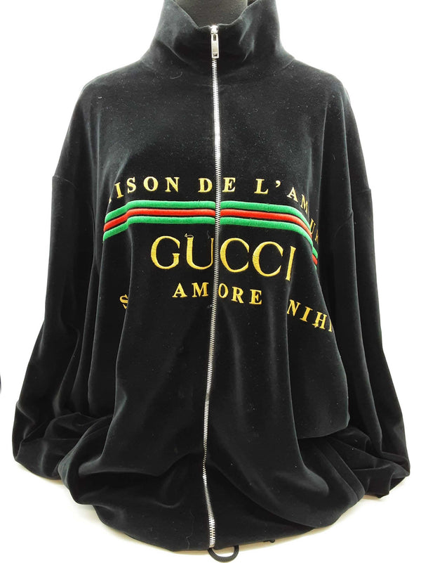 Gucci Maison De L'amour Black Velvet Zipper Sweater Size Xxl Do0425prxde