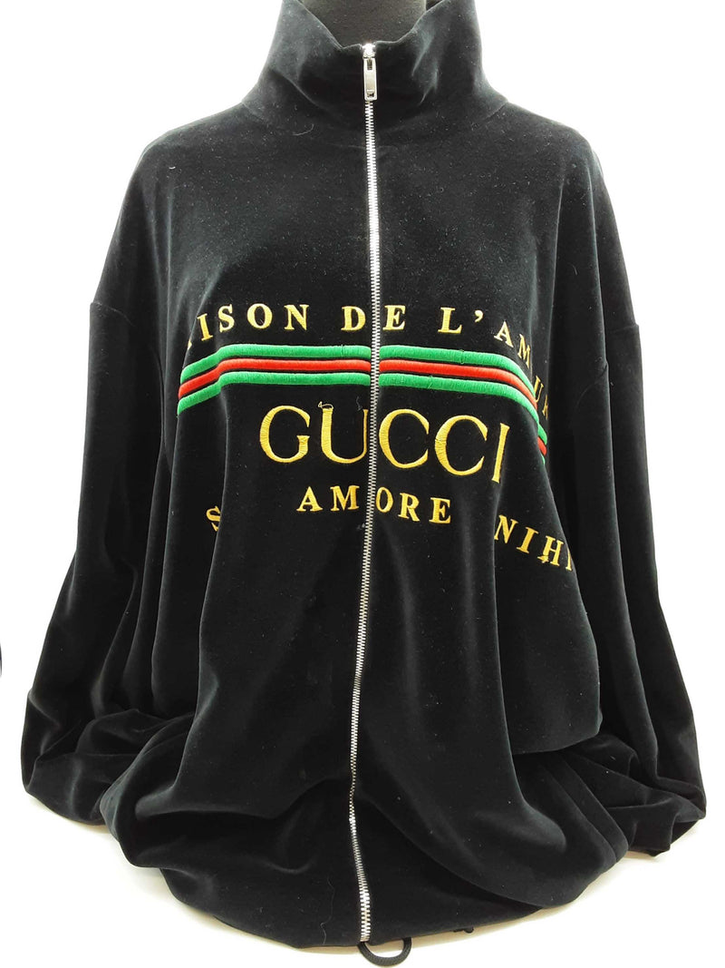 Gucci Maison De L'amour Black Velvet Zipper Sweater Size Xxl Do0425prxde
