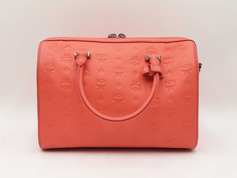 Mcm Ottomar Essential Boston Bag In Embossed Hot Coral Leather Fw0825lexdu