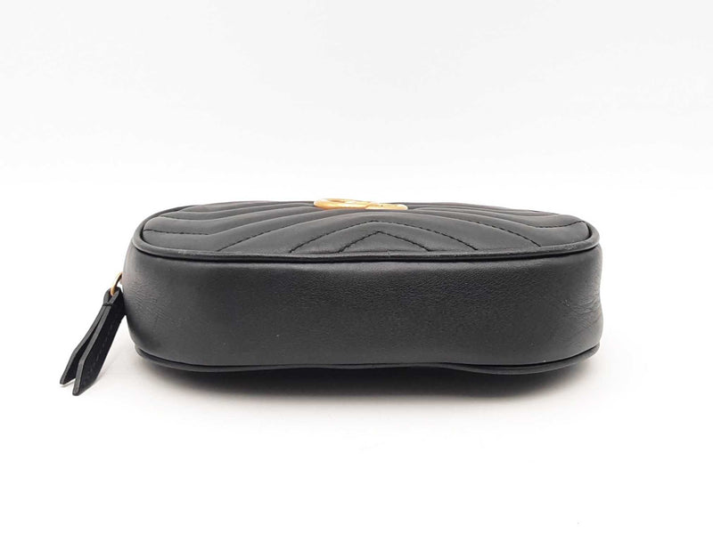 Gucci Gg Marmont Black Matelassé Leather Oval Belt Bag Fw1124oxzsa