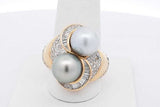 18k Yellow Gold Diamond & Faux Pearl Ring 12.8 Grams Size 9.25 Eb1225ixzsa