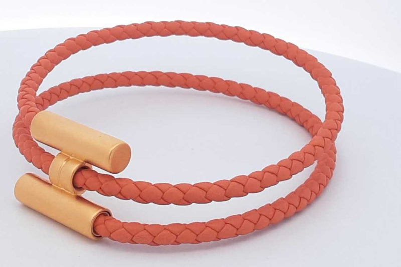 Hermès Orange Braided Leather Bracelet 11.2 Grams 7 Inch Eb1025lexdu
