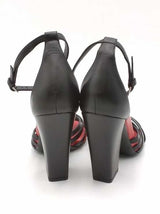 Burberry Hove Black & Red Leather Thong Ankle Strap Heels Size 39 Eb0926crsa