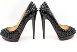 Christian Louboutin Spikes Black Patent Leather Heels Size 37 Eb0724crdu