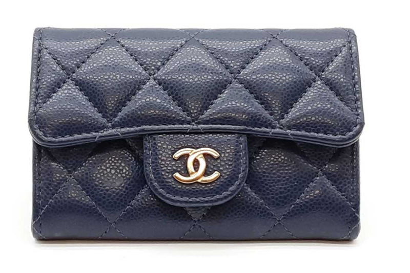 Chanel Navy Blue Quilted Caviar Flap Card Wallet Eb1125pxzdde