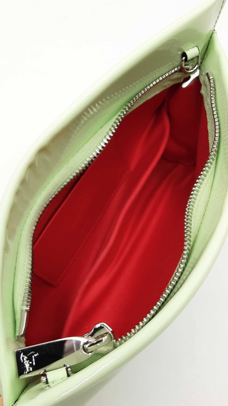 Christian Louboutin Loubitwist Patent Leather Clutch In Studio Green Fw0725lxzdu