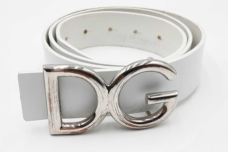 Dolce & Gabbana White Leather Belt With Silver Tone Buckle Eb1024pxdu