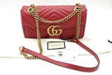 Gucci Gg Chevron Quilted Red Leather Marmont Shoulder Bag Eb1026wxzsa