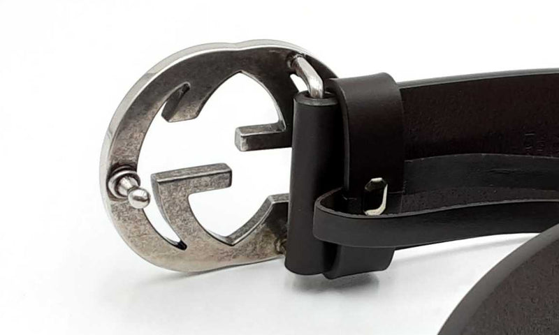 Gucci Leather Belt With Silver Tone Interlocking Gg Buckle Eborxdu