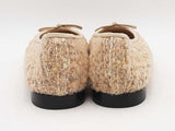 Chanel Tweed Ballet Flats Glittered Tweed Grosgrain Beige Size 39.5 Sd0425oxzsa