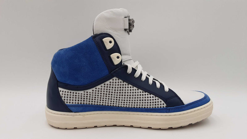 Versace Studded Blue & White Color Block High Top Sneakers Size 40 Fw1024irdu