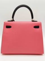 Hermes Kelly 25 Special Order Pink Black Epsom Gold Handbag Do0625lpxzxde
