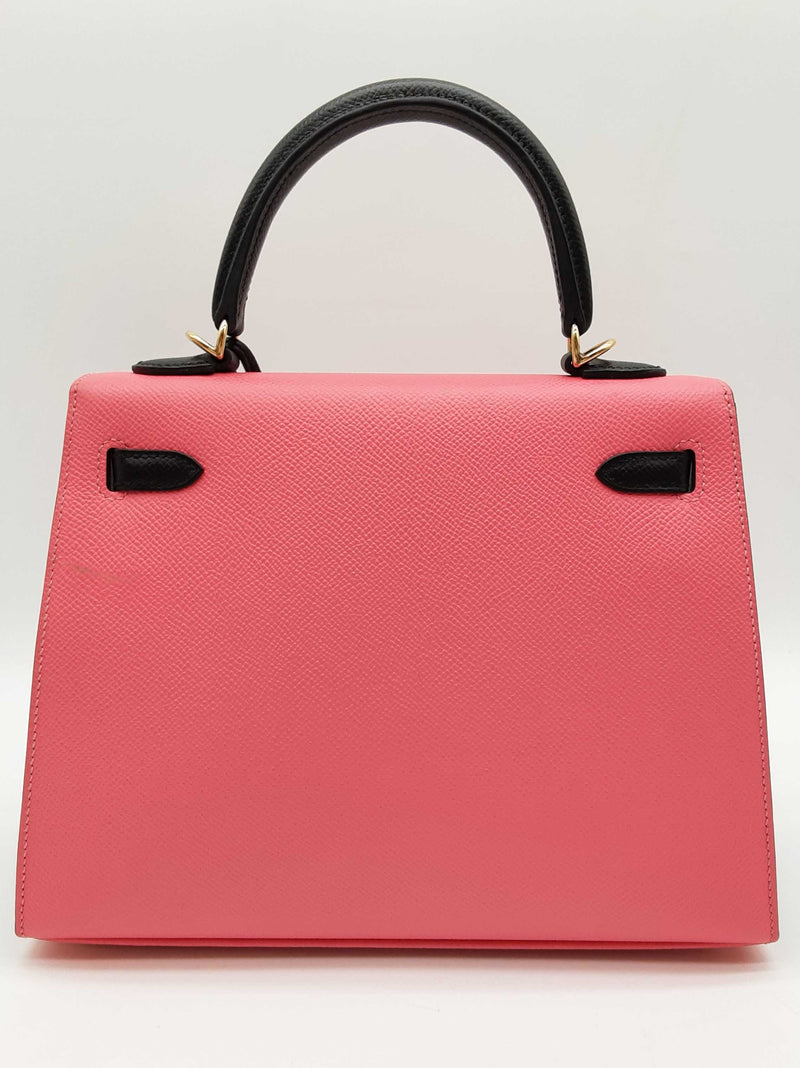 Hermes Kelly 25 Special Order Pink Black Epsom Gold Handbag Do0625lpxzxde
