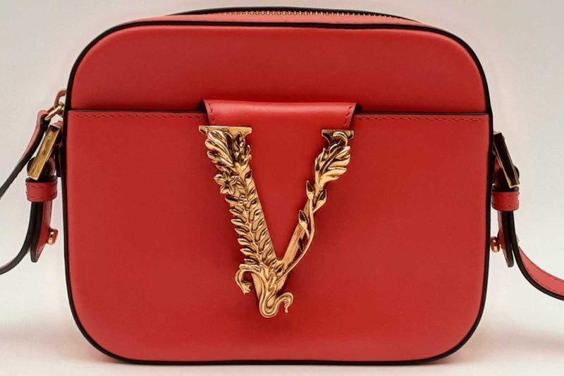 Versace Virtus Red Leather Camera Crossbody Bag Eb1024wxzsa