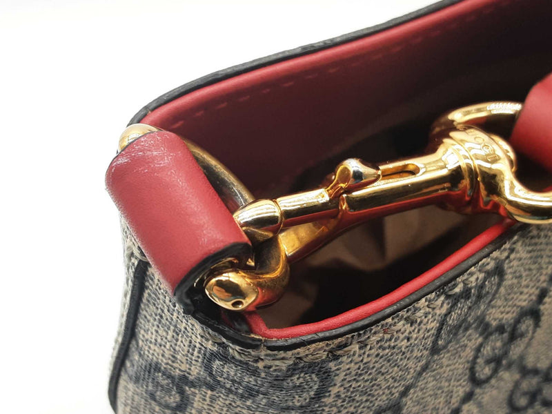 Gucci 453705 Tan Navy Gg Supreme Coated Canvas Red Leather Tote Bag Do0625pxzde