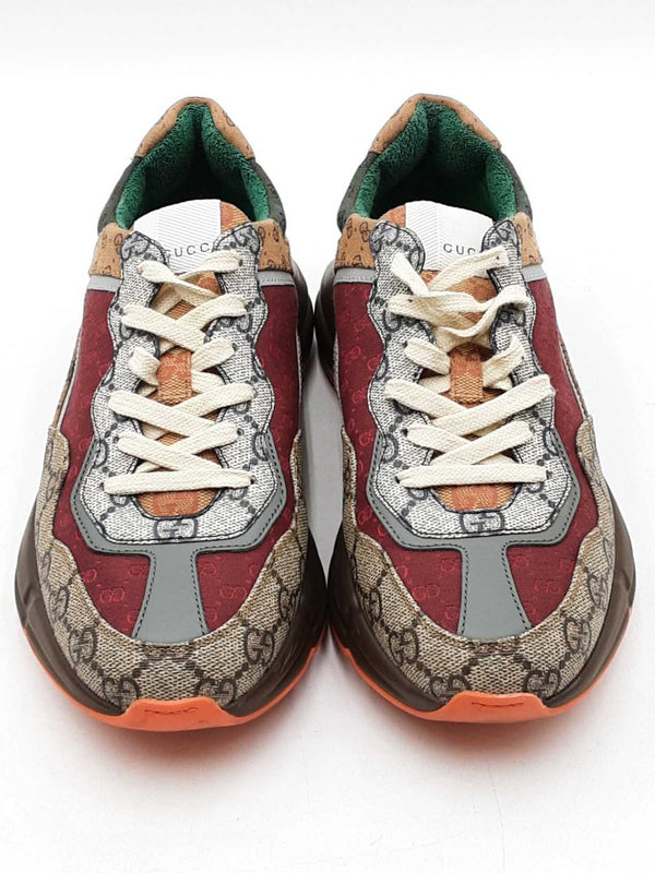 Gucci Rhyton Brick Red Gg Canvas Sneakers Size 38 Eb0725lxzdu