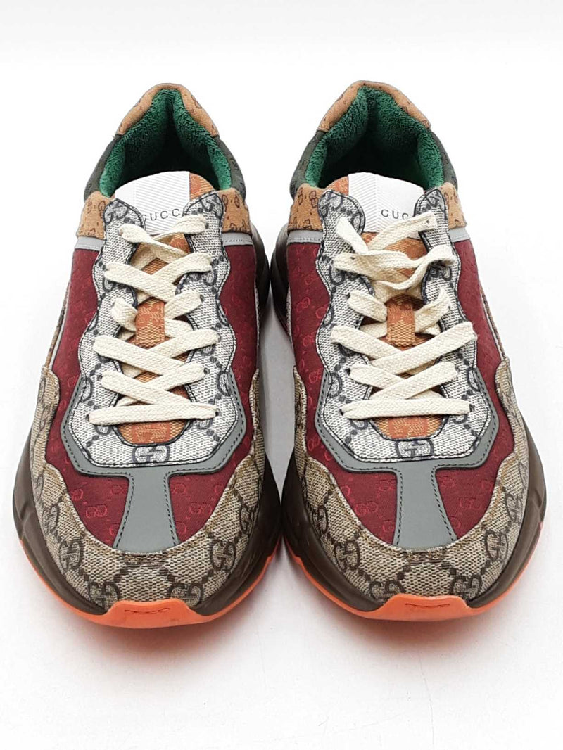 Gucci Rhyton Brick Red Gg Canvas Sneakers Size 38 Eb0725lxzdu