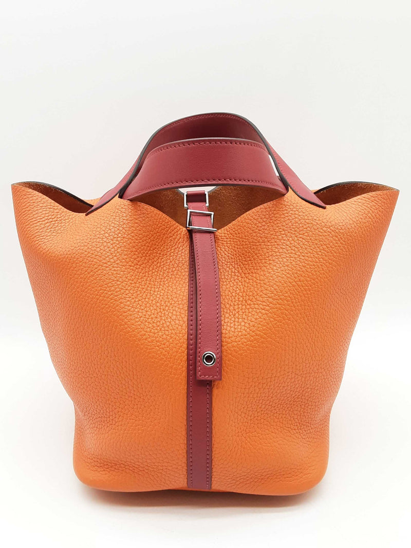 Hermes Picotin Feu Orange Red Togo Palladium Hardware Bucket Bag Do1224oxzxde