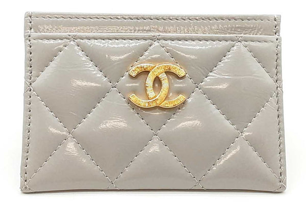 Chanel Quilted Gray Patent Leather Card Holder Wallet Eb1125pxzde