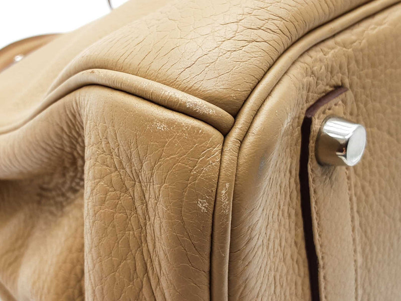Hermes Birkin 35 Tabac Camel Beige Clemence Palladium Handbag Do0925lxzxzde