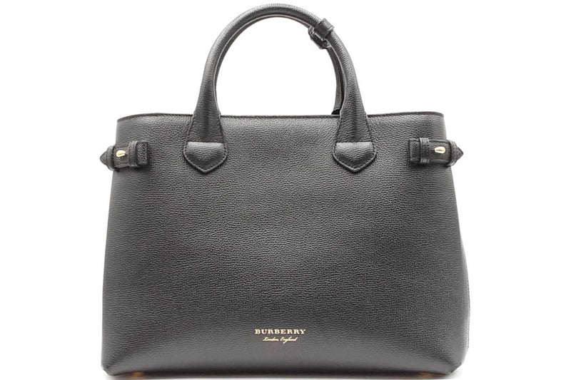 Burberry Black Leather House Check Banner Tote Bag Eb1025prxdu