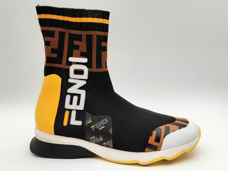 Fendi X Fila Black Brown Stretch Knit Sock Sneakers Size Eu 41 W Do082 Max Pawn