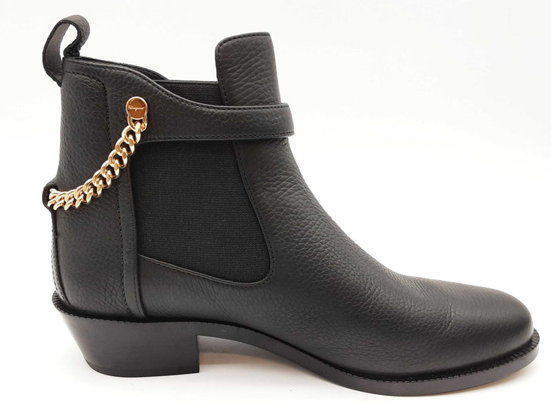 Salvatore Ferragamo Ardisie Chain Black Leather Ankle Boots Size 7.5 Do0925lrxde
