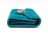 Gucci Gg Marmont Matelassé Chain Wallet In Pavone Cyan Velvet Fw0725wrzdu