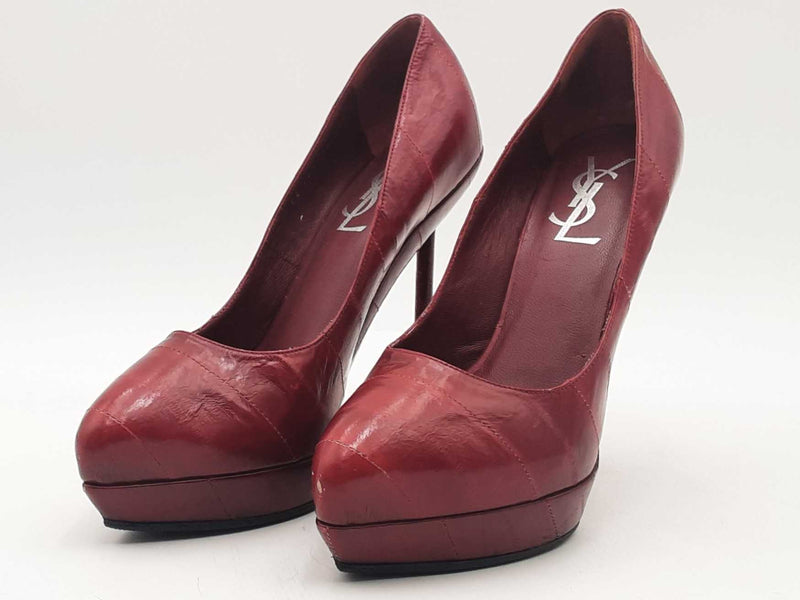 Yves Saint Laurent Rive Gauche Leather Pumps Red Size 7.5 Aa1025pzsa
