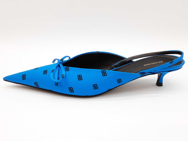 Balenciaga Knife Mules Logo Blue Satin Heels Size Eu 38 Do0725pxde