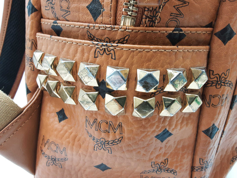 Mcm Stark Cognac Tan Visetos Coated Canvas Side Studded Backpack Do0825lexde