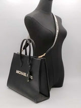 Michael Kors Mirella Medium Leather Tote Bag Black Aa1026pzsa