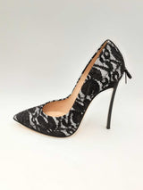 Casadei Black Lace & White Minorca Leather Pumps Size Eu 40 Fw1124cxsa