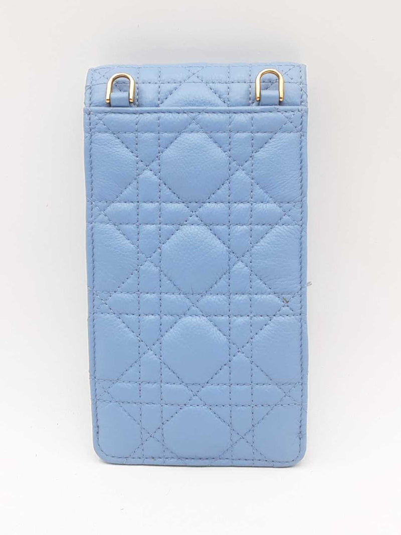 Christian Dior Cannage Caro Blue Leather Phone Pouch Crossbody Eb0425rxzsa